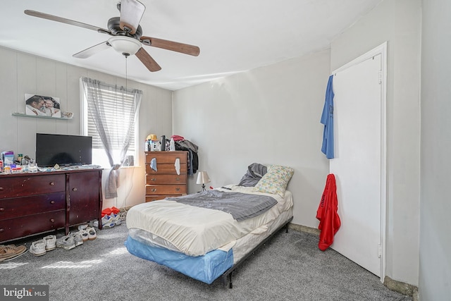 bedroom with carpet floors and ceiling fan