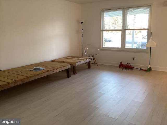 interior space featuring light wood-type flooring and baseboards