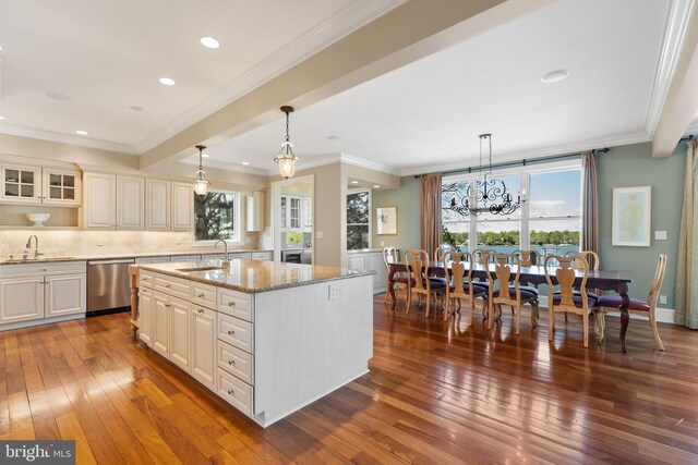 1900 Carrollton Rd, Annapolis, MD 21409 - kitchen featuring a sink, light stone counters, dark wood-type flooring, and dishwasher