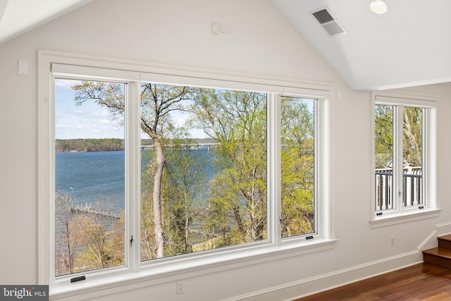 1900 Carrollton Rd, Annapolis, MD 21409 - interior space with visible vents, baseboards, a water view, and wood finished floors