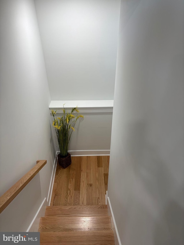 stairs featuring baseboards and wood finished floors