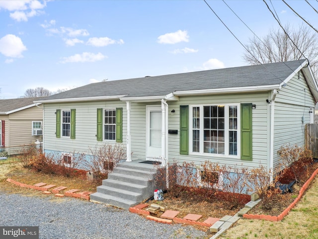 view of front of house featuring fence and roof with shingles