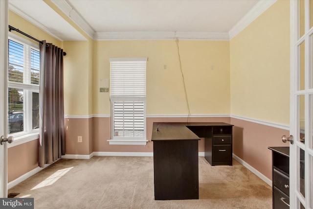 13010 Davenport Dr, Brandywine, MD 20613 - unfurnished office with carpet flooring, baseboards, ornamental molding, and french doors