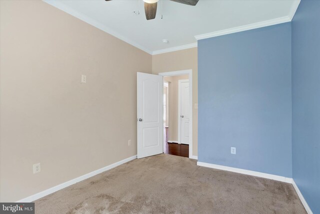 13010 Davenport Dr, Brandywine, MD 20613 - carpeted spare room featuring ceiling fan, baseboards, and crown molding