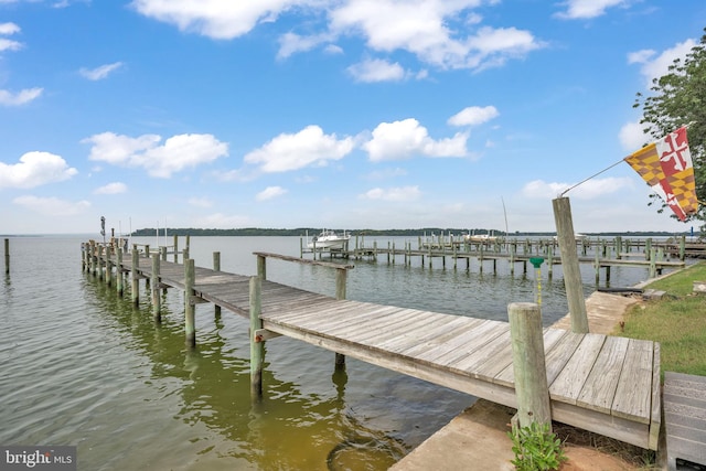 view of dock featuring a water view and boat lift