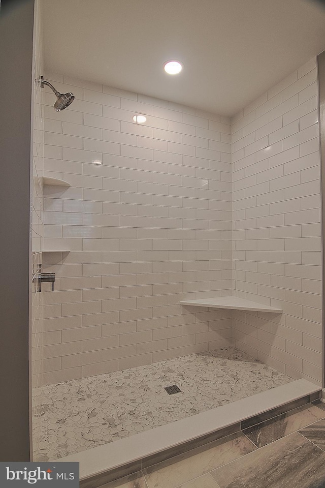 bathroom with a shower stall