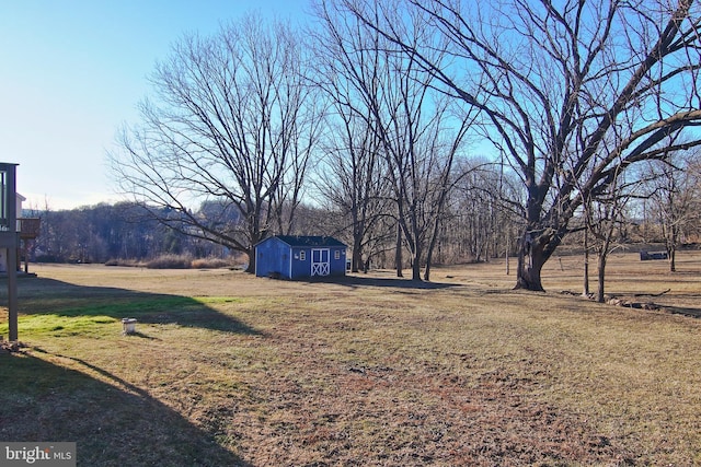 view of yard featuring an outbuilding and a shed