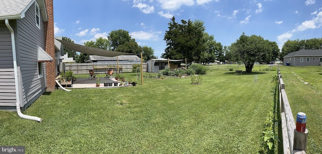 view of yard featuring an outbuilding and a fenced backyard