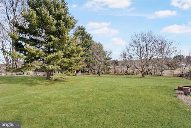 view of yard featuring a rural view and fence