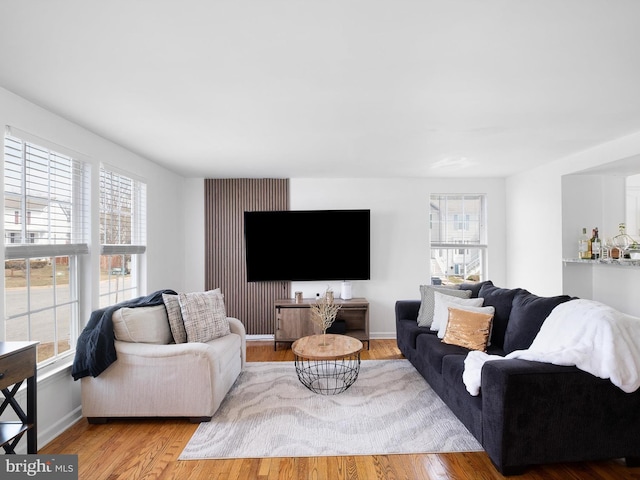 living room featuring baseboards and wood finished floors