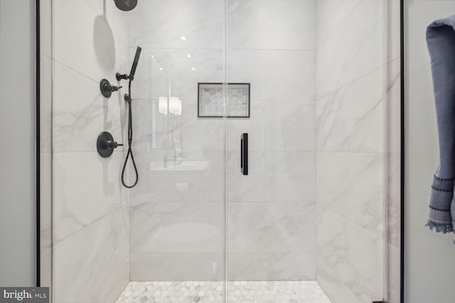 bathroom with a shower stall