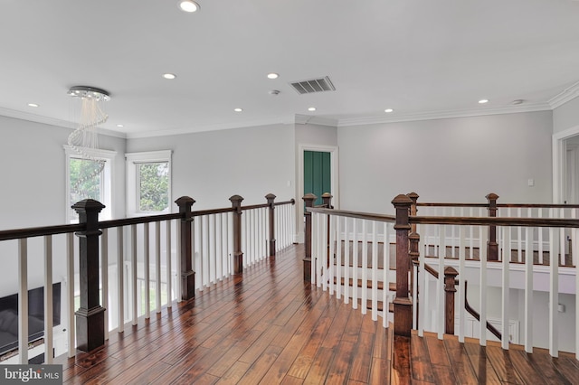 856 N Harrison St, Arlington, VA 22205 - hall featuring visible vents, recessed lighting, wood finished floors, and an upstairs landing