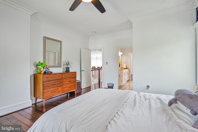 856 N Harrison St, Arlington, VA 22205 - bedroom featuring baseboards, ornamental molding, ceiling fan, and hardwood / wood-style flooring