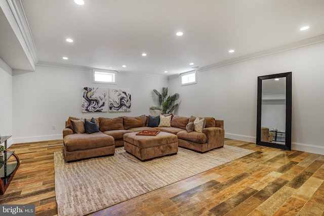 856 N Harrison St, Arlington, VA 22205 - living room with crown molding, baseboards, recessed lighting, and wood finished floors