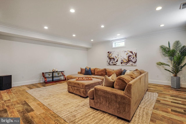 856 N Harrison St, Arlington, VA 22205 - living room with baseboards, ornamental molding, and wood finished floors