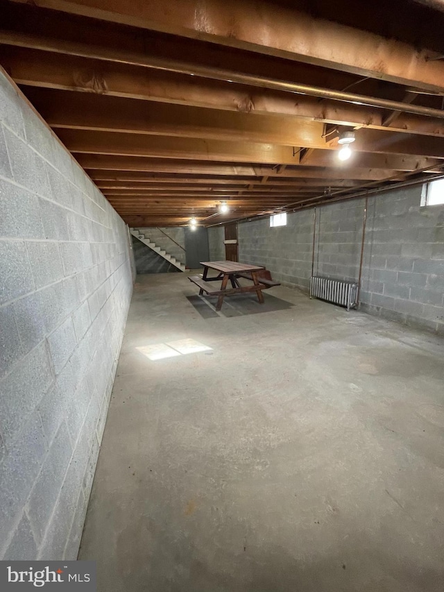 view of unfinished basement