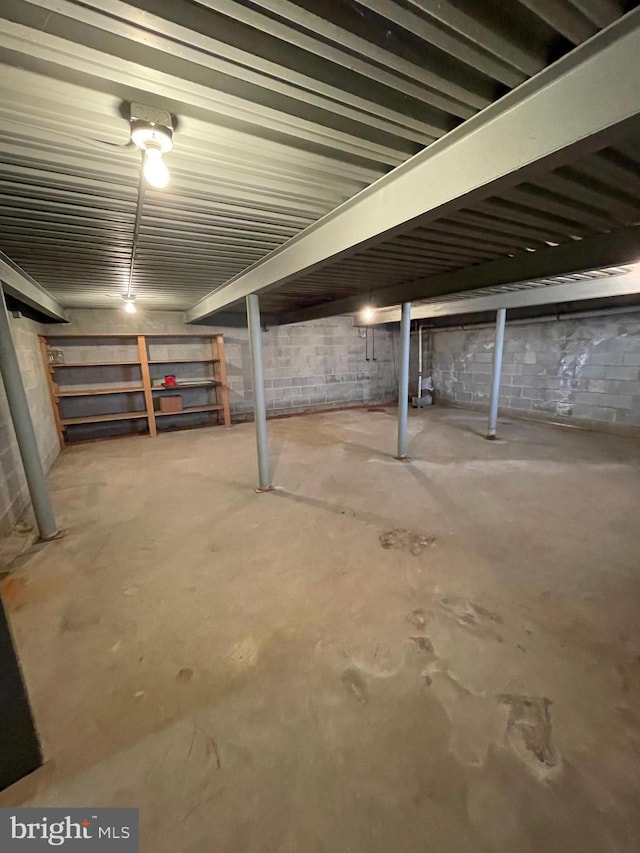 view of unfinished basement