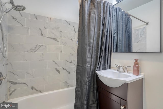 full bathroom with shower / tub combo and vanity