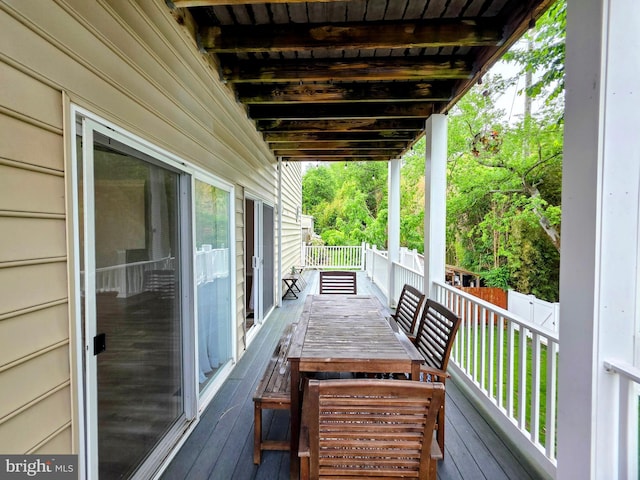 5128 Shore Dr, Huntingtown, MD 20639 - wooden deck with outdoor dining space
