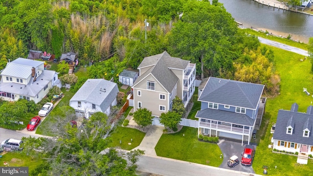 5128 Shore Dr, Huntingtown, MD 20639 - aerial perspective of suburban area featuring a large body of water