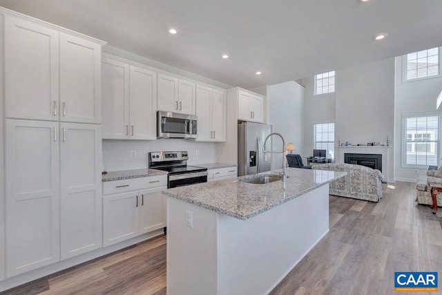 kitchen with white cabinets, stainless steel appliances, and a sink