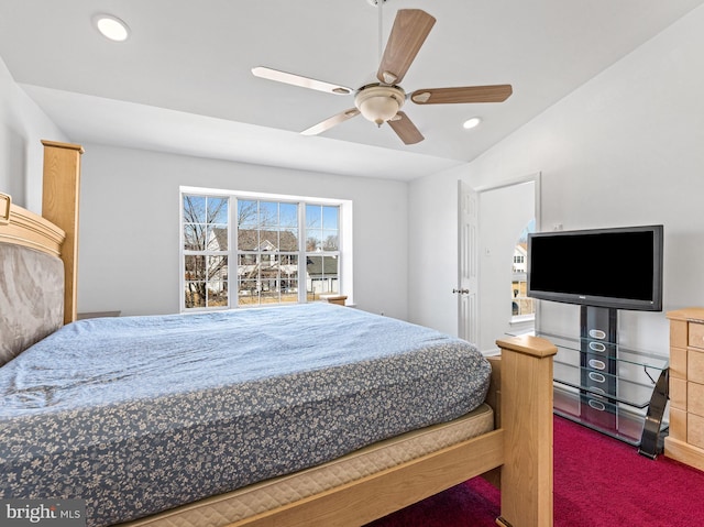 bedroom featuring a ceiling fan and recessed lighting