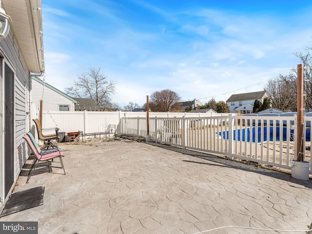 view of patio / terrace featuring a fenced backyard and a fenced in pool