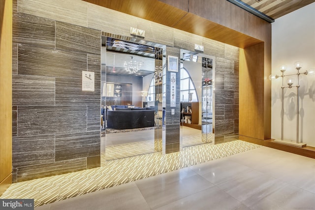 wine area with tile patterned floors