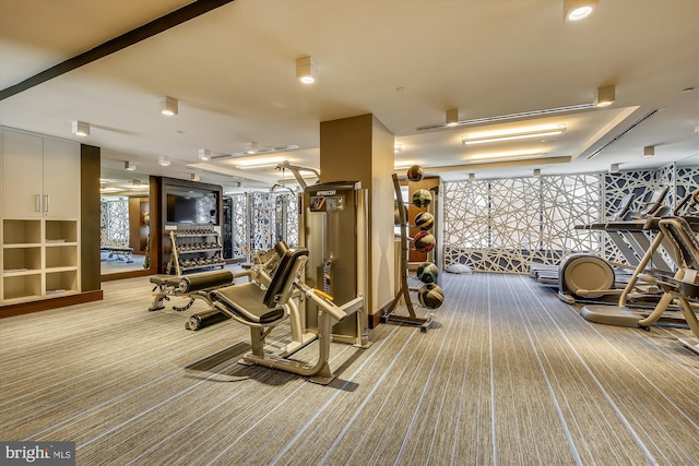 exercise room with carpet