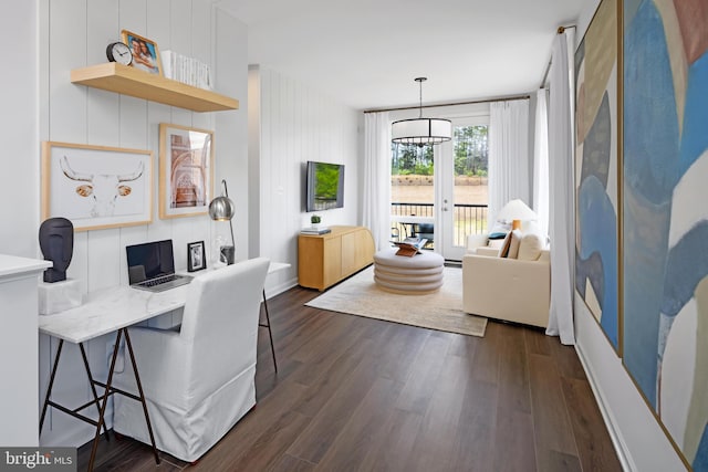 home office featuring dark wood-style flooring