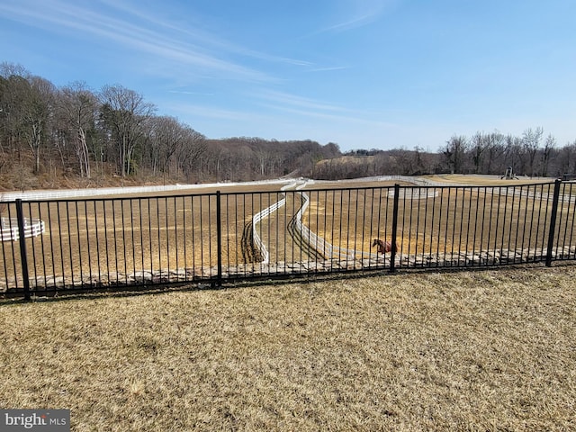 view of yard with a rural view and fence