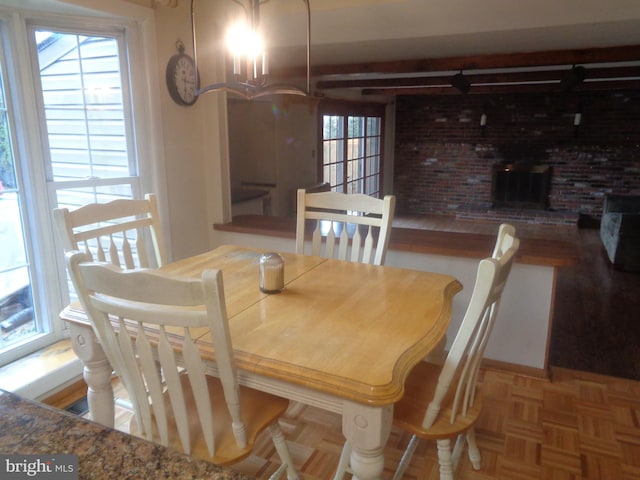 dining room featuring a fireplace