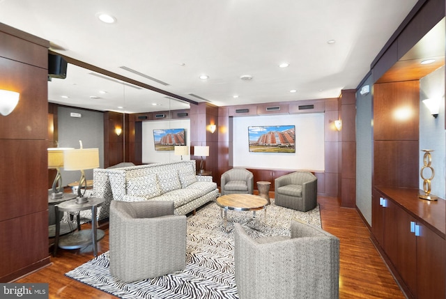 interior space with recessed lighting, visible vents, and wood finished floors