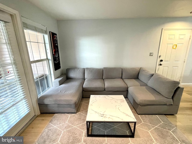 living area featuring light wood finished floors