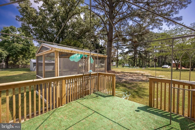 2115 Ruxton Dr, Salisbury, MD 21801 - deck with a yard, an outdoor structure, and view of scattered trees