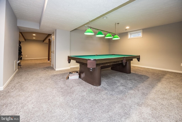 game room featuring carpet, visible vents, baseboards, and recessed lighting