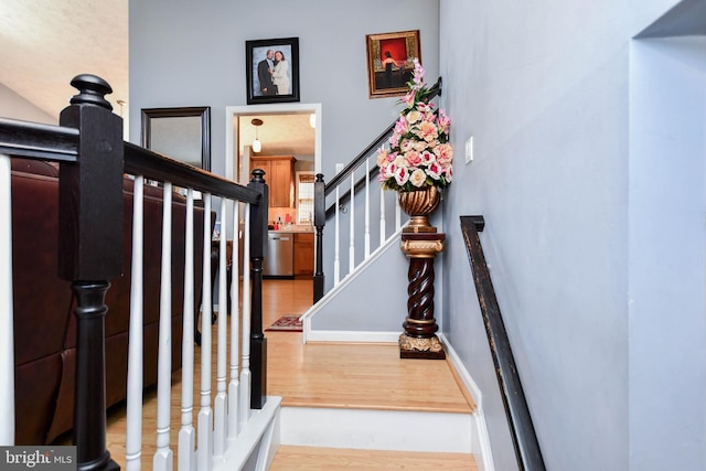 staircase featuring wood finished floors