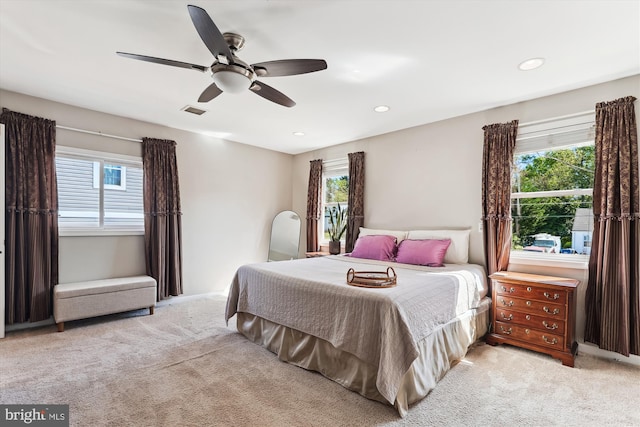 3246 Blundell Rd, Falls Church, VA 22042 - bedroom with ceiling fan, visible vents, recessed lighting, and light colored carpet