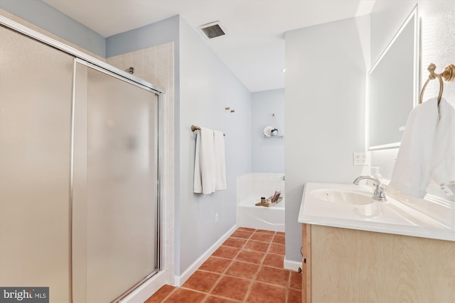 3246 Blundell Rd, Falls Church, VA 22042 - bathroom featuring a shower stall, a garden tub, vanity, and visible vents