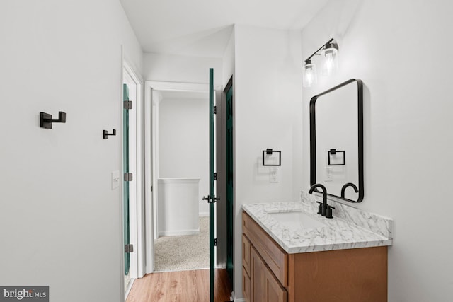 bathroom featuring wood finished floors and vanity