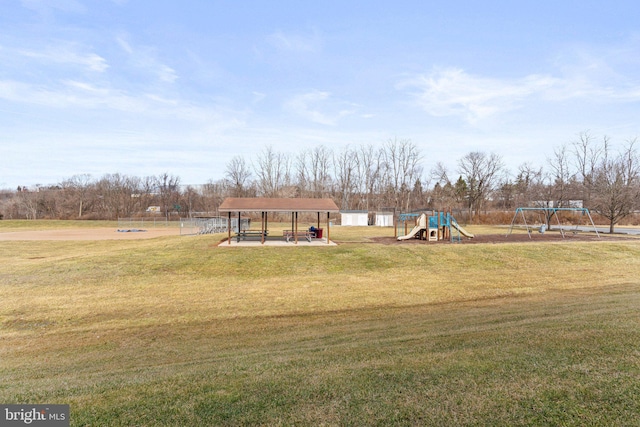 community jungle gym with a gazebo and a lawn