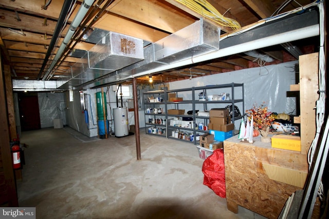 unfinished basement with water heater