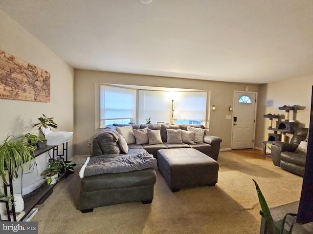 living area with carpet floors and baseboards