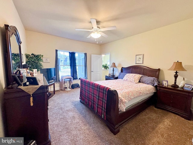 bedroom featuring carpet flooring and ceiling fan