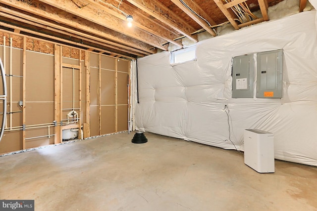 unfinished basement with electric panel