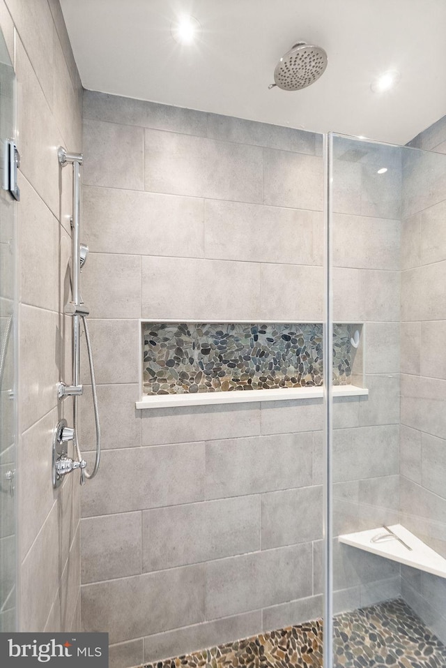 bathroom with a shower stall