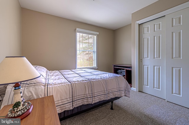 bedroom with carpet and a closet