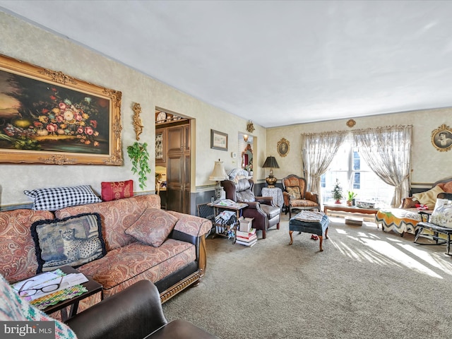 living room featuring carpet flooring