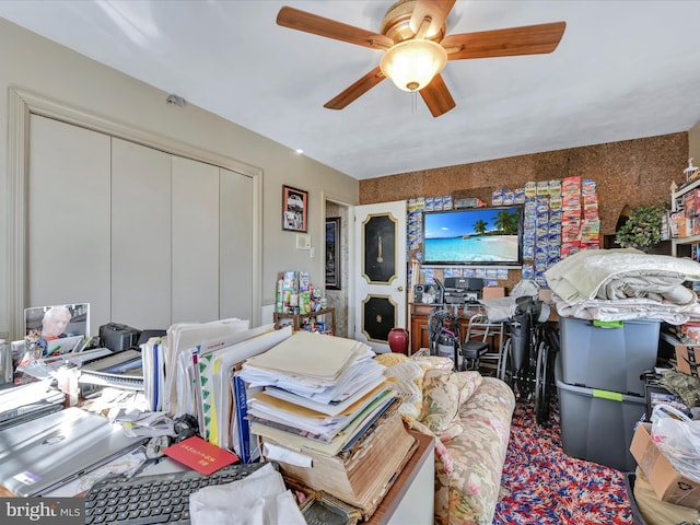 interior space with a ceiling fan