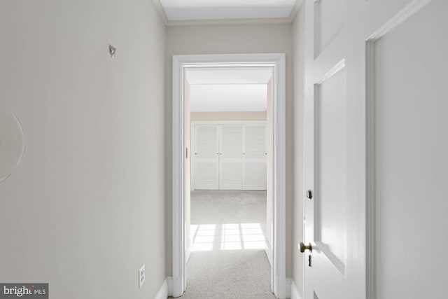 hall featuring carpet floors and baseboards